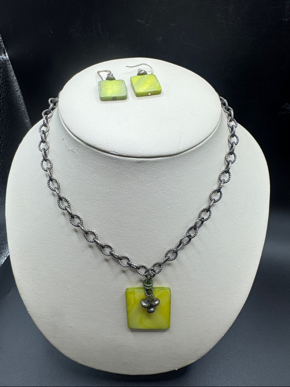Lime Green Sterling Silver  Necklace and Earrings